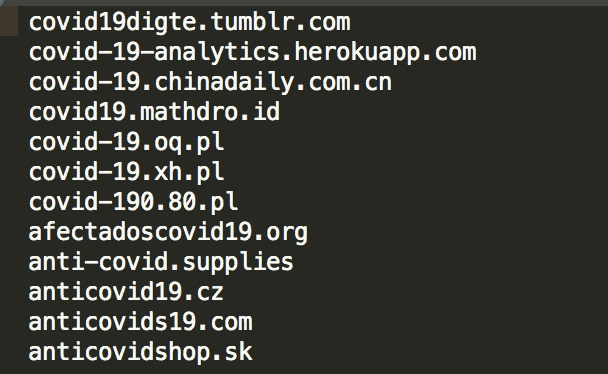 RiskIQ COVID-19 domain list prepared for list import