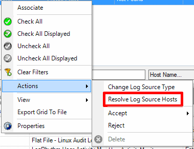 Selecting to resolve log source hosts in LogRhythm Deployment Manager