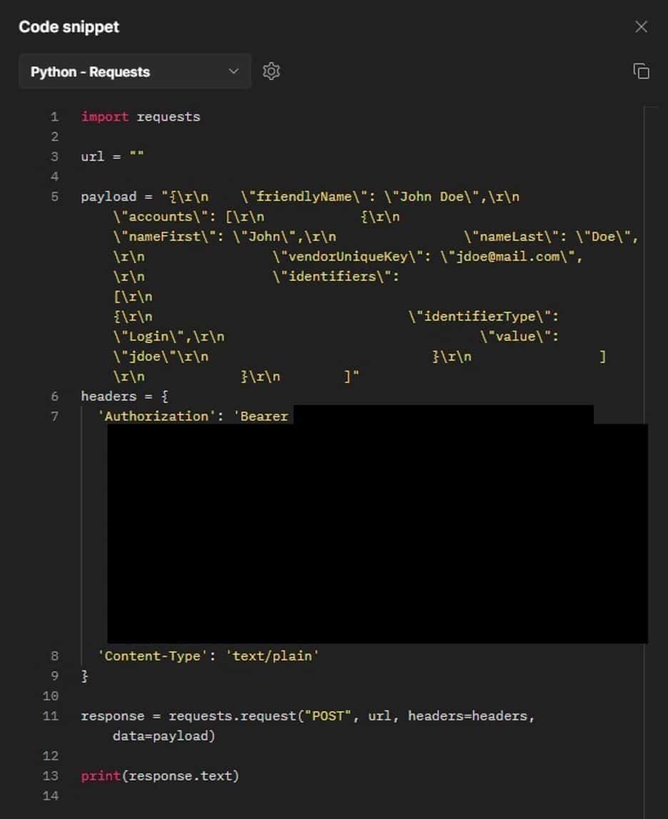 Python code for the API request