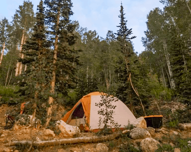 orange camping tent in steamboat colorado