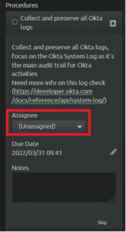 Assign "Collect and preserve all Okta logs" task