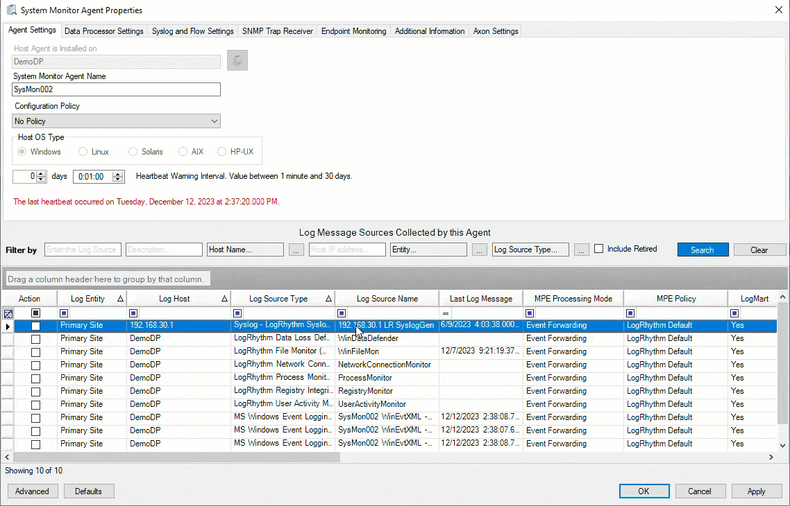 LogRhythm SIEM automatically fills the flat file path population for Windows Event Log-based log sources