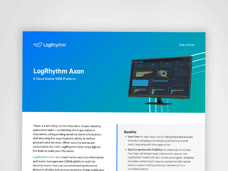 LogRhythm Axon - A Cloud-Native SIEM Platform Data Sheet Cover